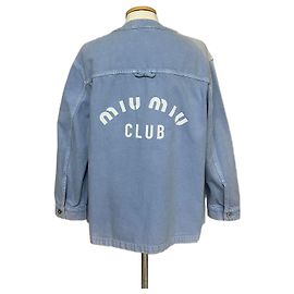 Miu Miu Cotton Logo Denim Jacket Blue