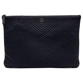 Chanel Chevron Clutch Caviar Large Schwarz