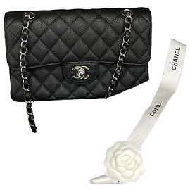 Chanel Petit sac à rabat classique Caviar Noir Argent Noir
