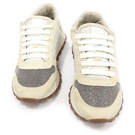 Brunello Cucinelli White Suede Techno Fabric Women's Sneakers White