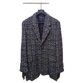 Dior Giacca in cotone cannage tweed nero e blu Blu