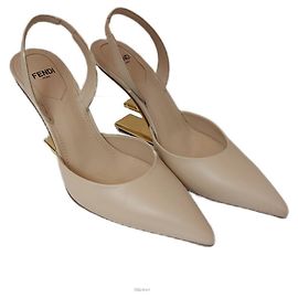 Fendi Leather Beige Women's Slingback Pumps Brown