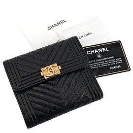 Chanel Caviar Chevron Boy Wallet Black