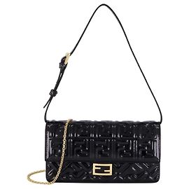 Fendi On Chain Patent Leather FF Glossy Shoulder Bag Black