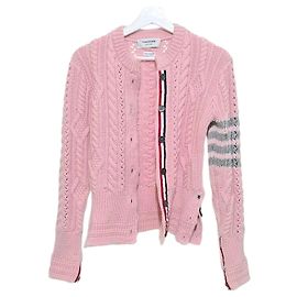 Thom Browne Strickjacke aus Wolle mit Zopfmuster Pink