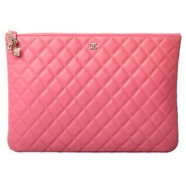 Chanel Classic Lambskin Clutch Bag Large Pink