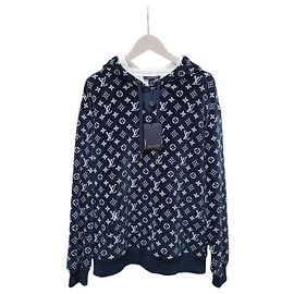Louis Vuitton Sweat à capuche en maille éponge monogramme bleu marine Bleu