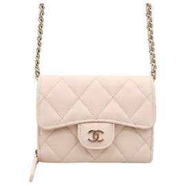Chanel Mini Bolsa Carteira de Caviar Clássica Multicor