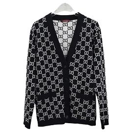 Gucci Reversibler Cardigan aus GG-Wolljacquard Silber
