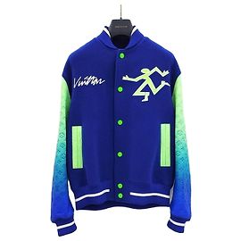 Louis Vuitton Mix Gradient Leather Varsity Jacket Blue