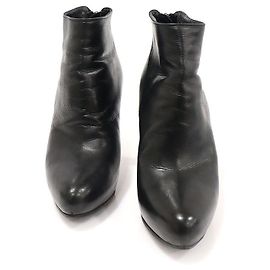 Prada Black Leather Zipper Women's Ankle Boots Black
