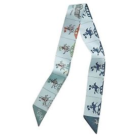 Hermès Lenço de seda Twilly Azul