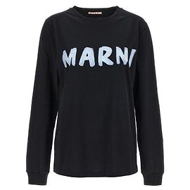 Marni Langarm-T-Shirt aus Baumwolle mit Logo Schwarz
