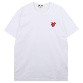 Comme Des Garcons Mini Red Heart Patch Round Neck Short Sleeve T-Shirt White