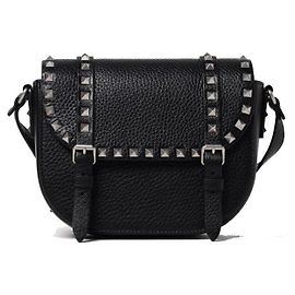 Valentino Borsa a tracolla Rockstud in pelle di vitello granulata Small incisione: KDB Nero