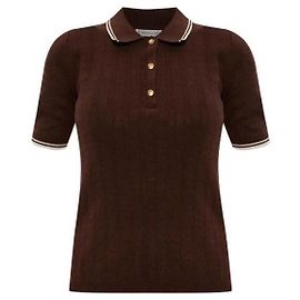 Moncler Polo de algodão com padrão de logotipo de diamante Marrom