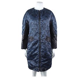 Moncler Lange gesteppte Lederjacke Blau