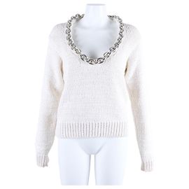 Bottega Veneta Langarm-Strickpullover mit Kette Weiß