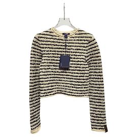Louis Vuitton Top de manga larga de punto con textura de rayas Blanco