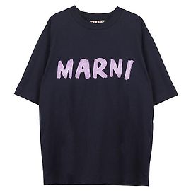 Marni Kurzärmeliges T-Shirt mit Logo-Print für Damen Blau