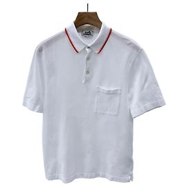 Hermès Piqué-Baumwoll-Poloshirt mit kurzen Ärmeln weiß Weiß