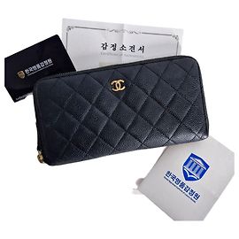 Chanel Caviar Long Zip Wallet Black Black