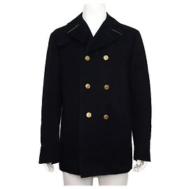 Thom Browne Black Cotton Gold Button Men's Peacoat Jacket Black