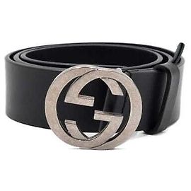 Gucci Interlocking Logo Black Leather Men’s Belt Black