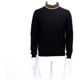 Fendi Vertigo High Neck Pattern Wool Men's Knit Black