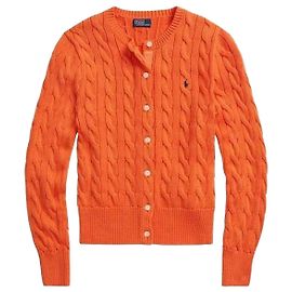 Ralph Lauren Strickjacke mit Zopfmuster und Pony-Logo-Stickerei Rot