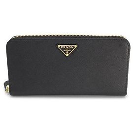 Prada Saffiano Leather Triangle Logo Wallet Black
