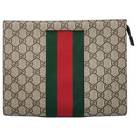Gucci Bolso de mano GG Supreme Ophidia Web Canvas Castaño