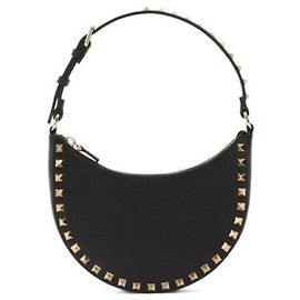 Valentino Mini borsa hobo Rockstud in pelle di vitello granulata Nero