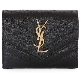 Saint Laurent Portefeuille compact monogrammé en cuir Noir