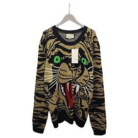 Gucci Kollektion Rundstrickpullover mit schwarzem Intarsia-Jaguar-Muster Schwarz