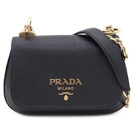 Prada Bolsa de ombro e bolsa transversal em Saffiano com Logotipo Dourado Preto
