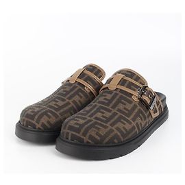 Fendi FF Jacquard Mule Sandals Black