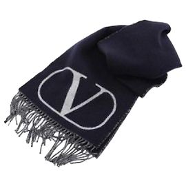 Valentino Sciarpa in lana e cashmere con logo Blu