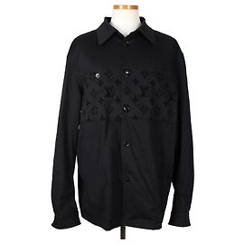 Louis Vuitton Monogram Flocked Overshirt Jacket Black