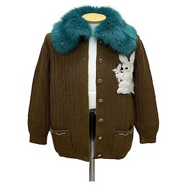 Gucci Cardigan de lã com bordado de coelho Preto
