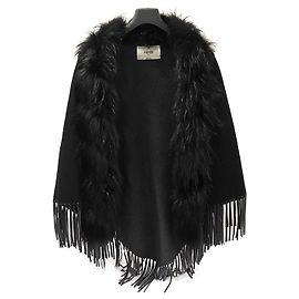 Fendi Poncho Cape de lã e cashmere preto com pele de raposa Marrom