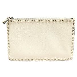Valentino Clutch Stampal Alce em pele de vitela marfim com Rockstud dourados Branco