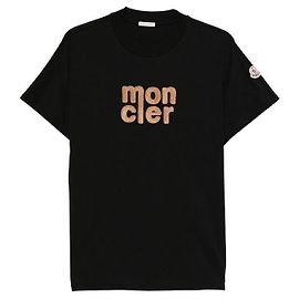 Moncler Teddy Logo Cotton T-Shirt Black Orange