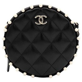 Chanel Borsa a tracolla Tambourine in pelle di agnello con perle Nero
