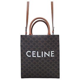 Céline Cabas Vertical Triomphe Canvas Small Marron