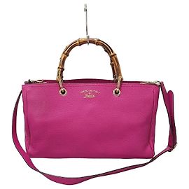 Gucci Bolsa Tote de Ombro em Couro e Bambu Rosa