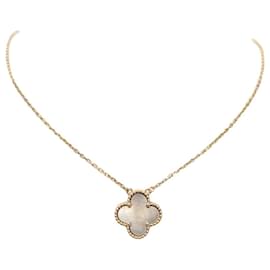 Van Cleef & Arpels Rose Gold Gray Vintage Alhambra Pendant Necklace Brown