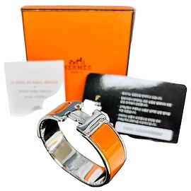 Hermès Logo Orange Click Clack Bangle Bracelet Orange