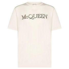 Alexander Mcqueen T-Shirt mit Logo-Stickerei Creme Weiß