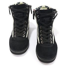 Chanel Botas de combate curtas femininas em camurça preta e lona com logotipo CC de amarrar Preto